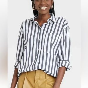 Target A New Day oversized striped button down xs navy and white